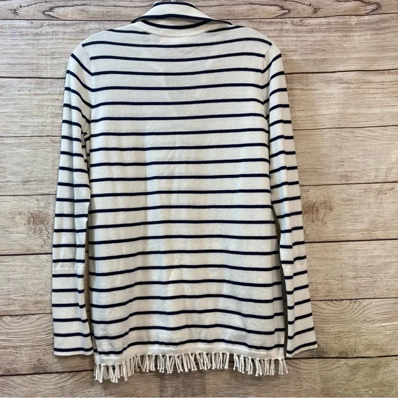 Lilly Pulitzer Crestwood Knit Sweater White Maritime Stripe Fringes Size Small - Picture 7 of 7
